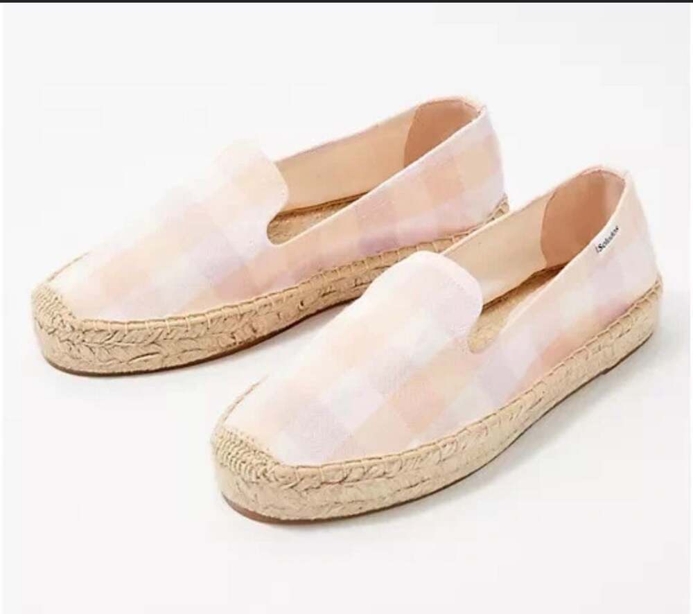 Soludos Platform Smoking Slipper Espadrille in Coral Madras